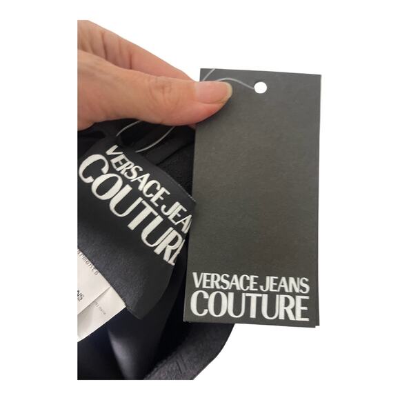 Versace Jeans Couture Logo Elastic Waist High Rise Shiny Leggings Black 38/ US 2 - Picture 7 of 13